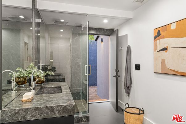 Bathroom, Glass Shower, Interior, Marble Walls, Recessed Lighting