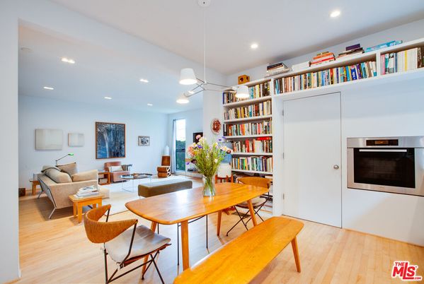 Dining room, Interior, Living room, Pendant Lights, Recessed Lighting, Wood Texture Flooring