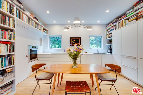 Dining room, Interior, Pendant Lights, Recessed Lighting, Wood Texture Flooring