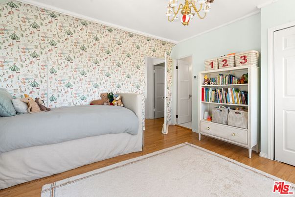 Bedroom, Chandelier, Interior, Wood Texture Flooring