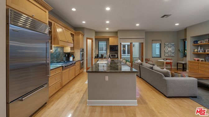 Interior, Kitchen, Living room, Recessed Lighting, Stainless Steel Appliances, Wood Texture Flooring