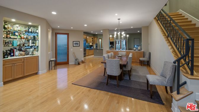 Dining room, Interior, Pendant Lights, Recessed Lighting, Wood Texture Flooring