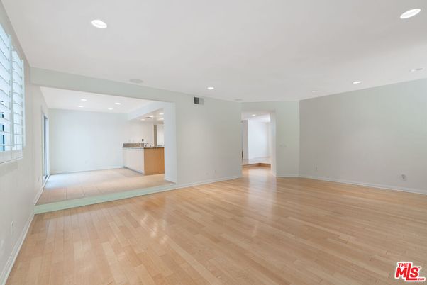 Empty room, Interior, Kitchen, Recessed Lighting, Wood Texture Flooring