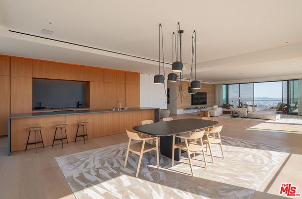 Dining room, Interior, Living room, Pendant Lights, Recessed Lighting, Water, Wood Texture Flooring