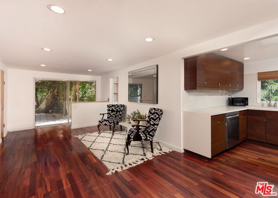 Dining room, Interior, Kitchen, Recessed Lighting, Stainless Steel Appliances, Wood Texture Flooring