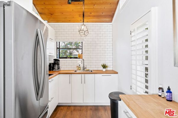 Interior, Kitchen, Pendant Lights, Stainless Steel Appliances, Wooden Ceilings, Wood Texture Flooring