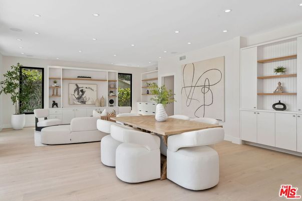 Dining room, Interior, Living room, Recessed Lighting, Wood Texture Flooring