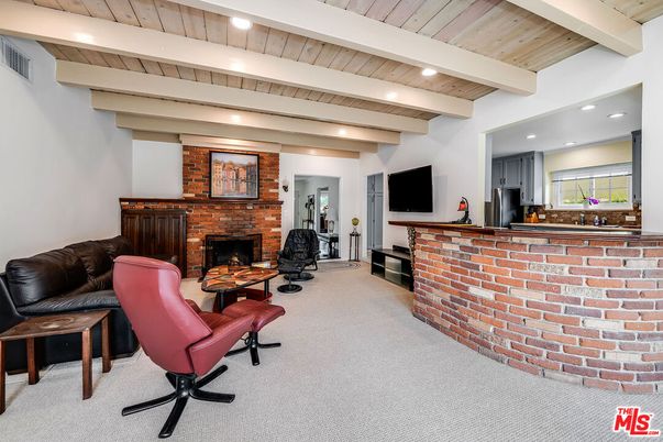 Fireplace, Interior, Recessed Lighting, Stone Walls, Wooden Beams, Wooden Ceilings