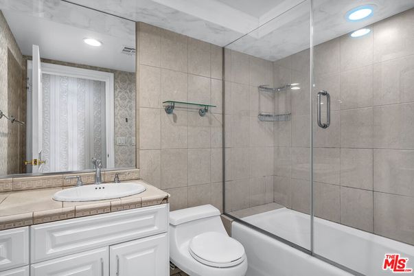Bathroom, Glass Shower, Interior, Recessed Lighting, Tile Countertops
