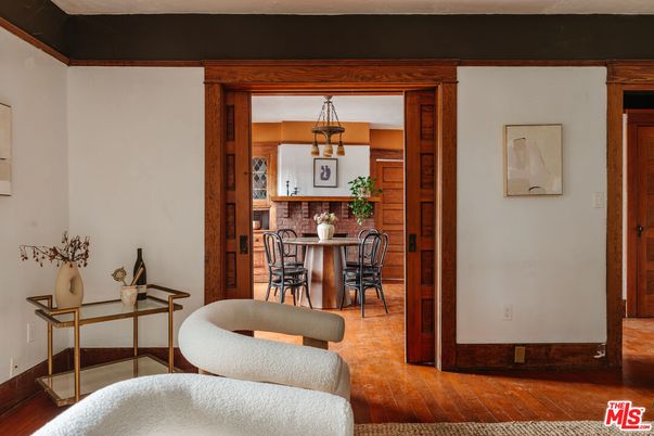 Dining room, Interior, Pendant Lights, Wood Texture Flooring