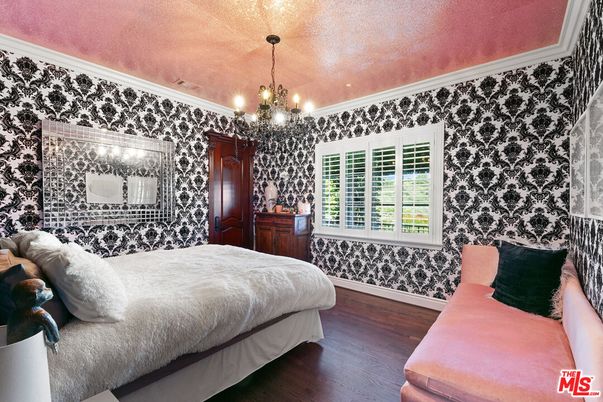 Bedroom, Chandelier, Interior, Wood Texture Flooring