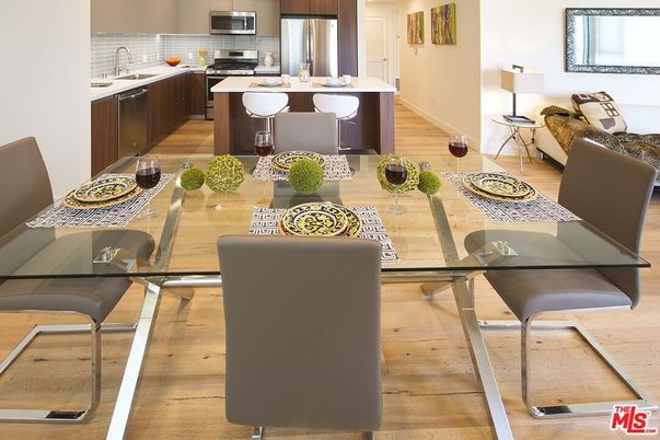 Dining room, Interior, Kitchen, Stainless Steel Appliances, Wood Texture Flooring