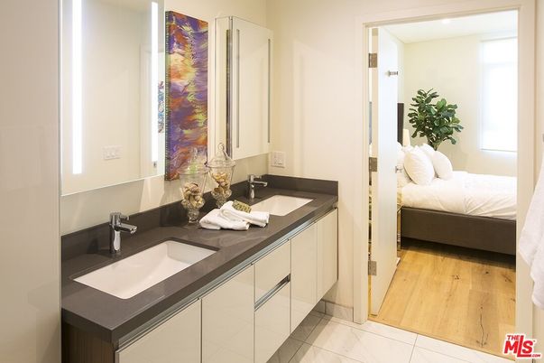 Bathroom, Bedroom, Dual Sink Vanities, Interior, Recessed Lighting, Wood Texture Flooring