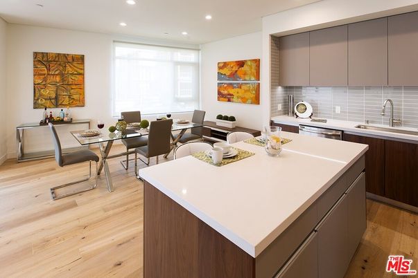 Dining room, Interior, Kitchen, Recessed Lighting, Stainless Steel Appliances, Wood Texture Flooring