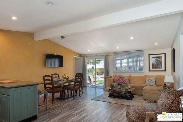 Dining room, Interior, Living room, Recessed Lighting, Wood Texture Flooring