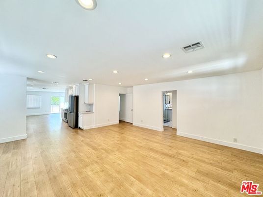 Empty room, Interior, Kitchen, Recessed Lighting, Wood Texture Flooring