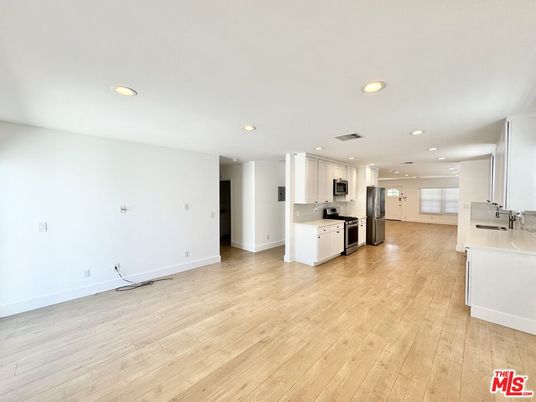 Empty room, Interior, Kitchen, Recessed Lighting, Wood Texture Flooring