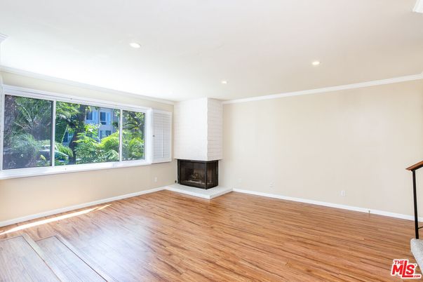 Empty room, Fireplace, Interior, Recessed Lighting, Wood Texture Flooring