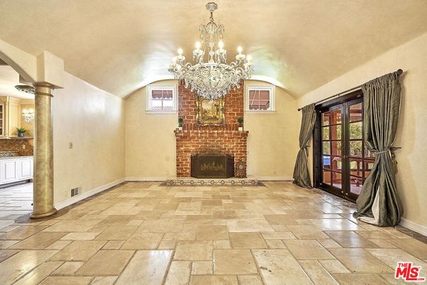 Chandelier, Fireplace, Interior