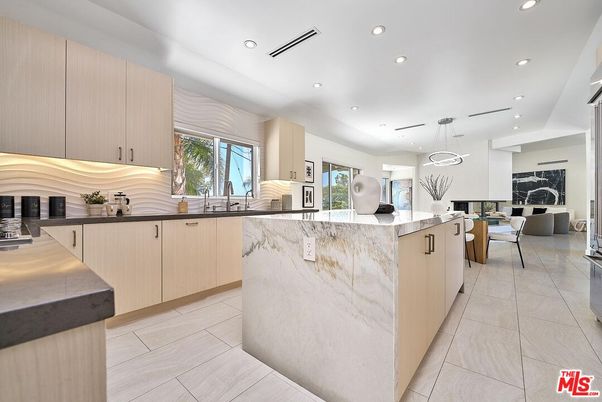 Interior, Kitchen, Marble Walls, Pendant Lights, Recessed Lighting