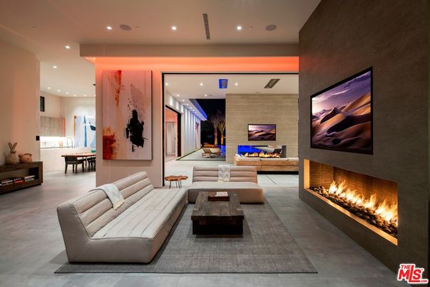 Dining room, Fireplace, Game Room, Interior, Living room, Recessed Lighting
