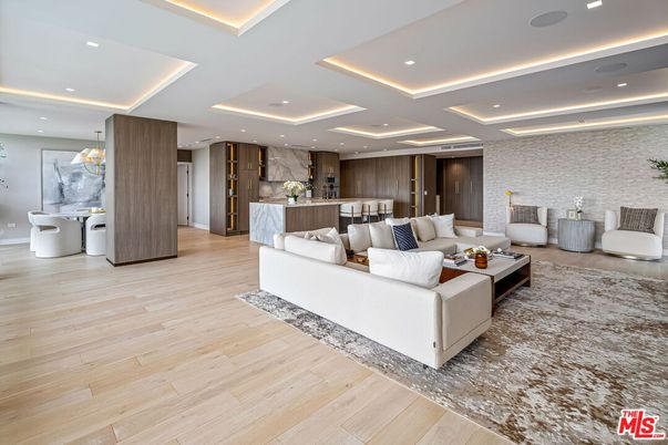 Interior, Kitchen, Living room, Recessed Lighting, Wood Texture Flooring