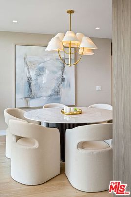 Dining room, Interior, Recessed Lighting, Wood Texture Flooring