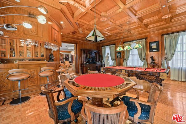 Billiard Table, Game Room, Interior, Pendant Lights, Recessed Lighting, Wooden Ceilings, Wood Texture Flooring, Wooden Walls