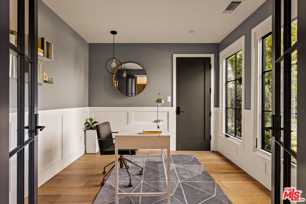 Home Office, Interior, Pendant Lights, Wood Texture Flooring