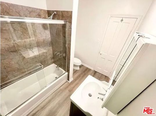 Bathroom, Glass Shower, Interior, Wood Texture Flooring
