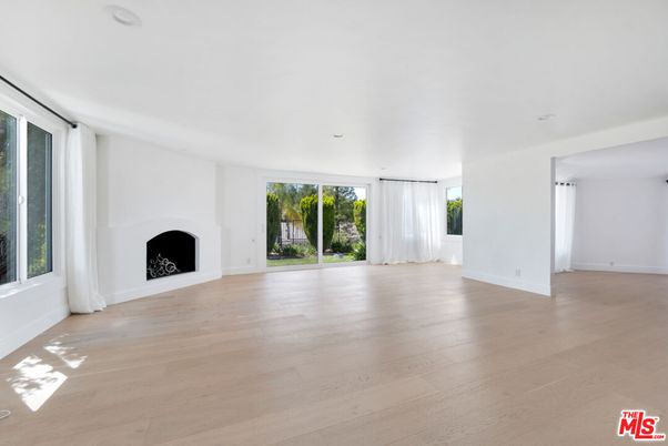 Empty room, Fireplace, Interior, Recessed Lighting, Wood Texture Flooring