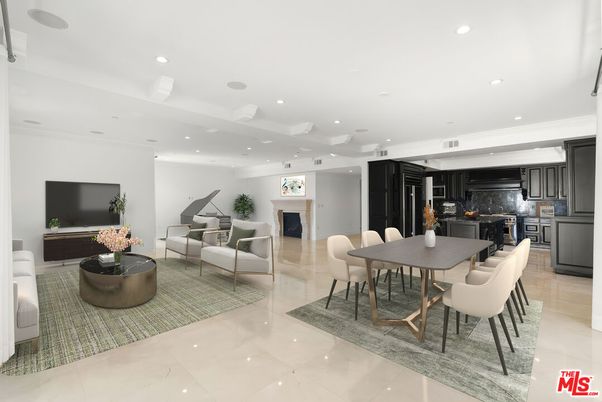 Dining room, Fireplace, Interior, Kitchen, Living room, Pendant Lights, Piano, Recessed Lighting