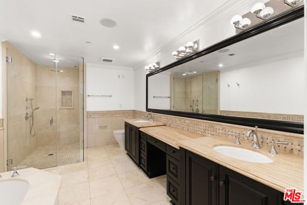 Bathroom, Dual Sink Vanities, Glass Shower, Interior, Recessed Lighting
