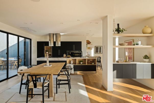 Dining room, Interior, Kitchen, Recessed Lighting, Stainless Steel Appliances, Wood Texture Flooring