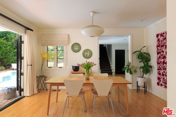 Dining room, Interior, Pendant Lights, Recessed Lighting, Wood Texture Flooring
