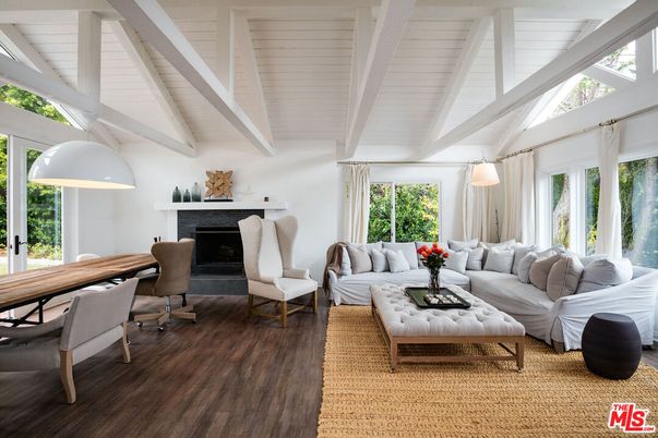 Fireplace, Interior, Living room, Pendant Lights, Wood Texture Flooring