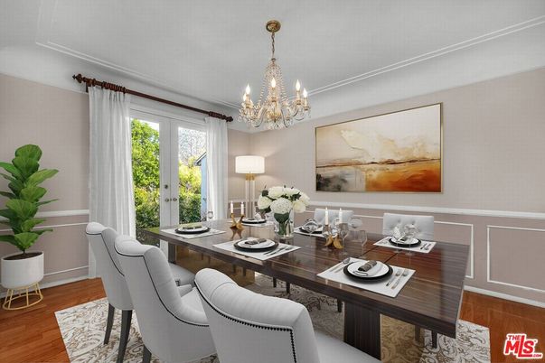 Chandelier, Dining room, Interior, Wood Texture Flooring
