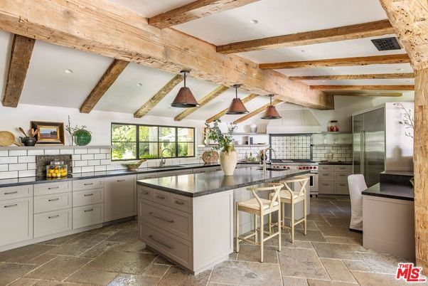 Interior, Kitchen, Pendant Lights, Recessed Lighting, Stainless Steel Appliances, Wooden Beams