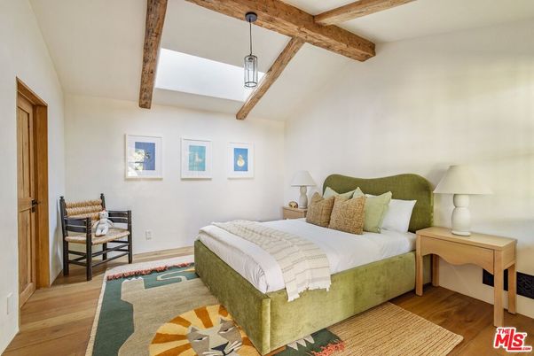 Bedroom, Interior, Pendant Lights, Wooden Beams, Wood Texture Flooring