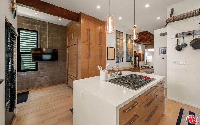 Interior, Kitchen, Pendant Lights, Recessed Lighting, Wooden Beams, Wood Texture Flooring