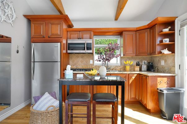 Interior, Kitchen, Stainless Steel Appliances, Wooden Beams, Wood Texture Flooring