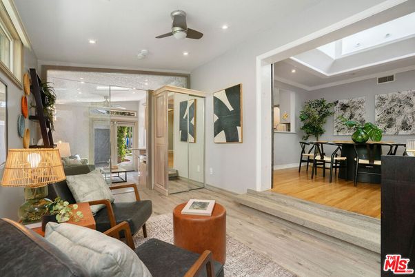 Dining room, Interior, Living room, Recessed Lighting, Wood Texture Flooring