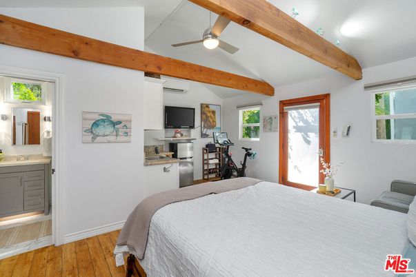 Bedroom, Interior, Recessed Lighting, Wooden Beams, Wood Texture Flooring