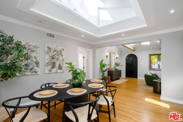 Dining room, Interior, Recessed Lighting, Wood Texture Flooring