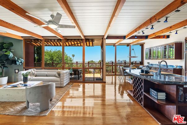 Dining room, Interior, Kitchen, Living room, Water, Wooden Beams, Wood Texture Flooring