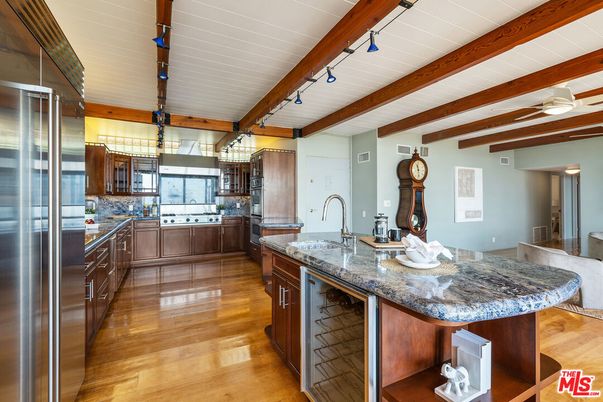 Interior, Kitchen, Stainless Steel Appliances, Wooden Beams, Wood Texture Flooring