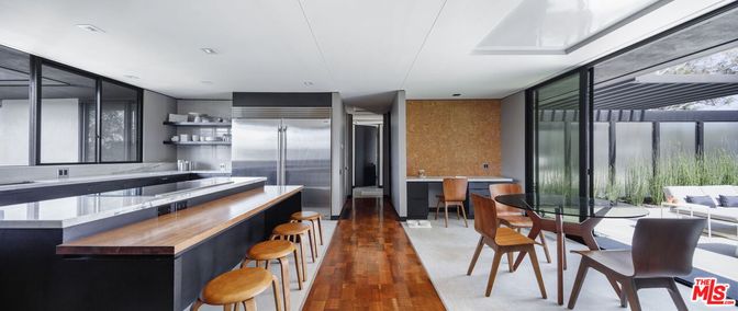 Dining room, Interior, Kitchen, Recessed Lighting, Stainless Steel Appliances, Wood Texture Flooring