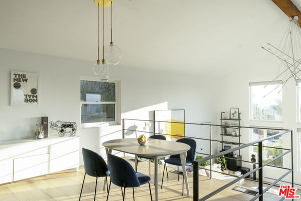 Dining room, Interior, Pendant Lights, Wood Texture Flooring
