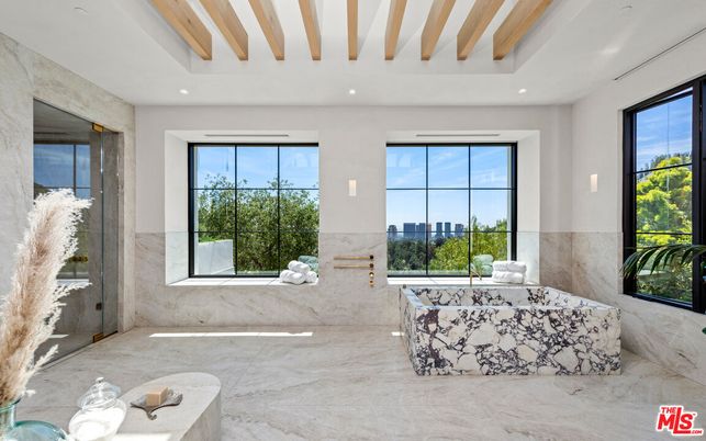Bathroom, Interior, Marble, Recessed Lighting, Wooden Beams