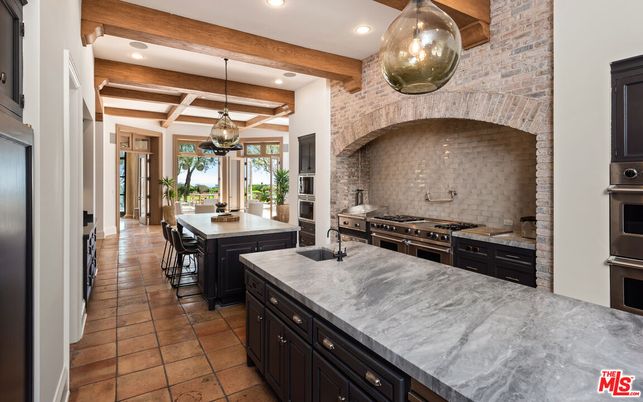 Interior, Kitchen, Pendant Lights, Recessed Lighting, Stainless Steel Appliances, Stone Walls, Wooden Beams